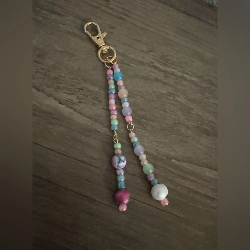 Multicolor Boho Designer Inspired Beaded Bag Charm with Real Pearl Detail